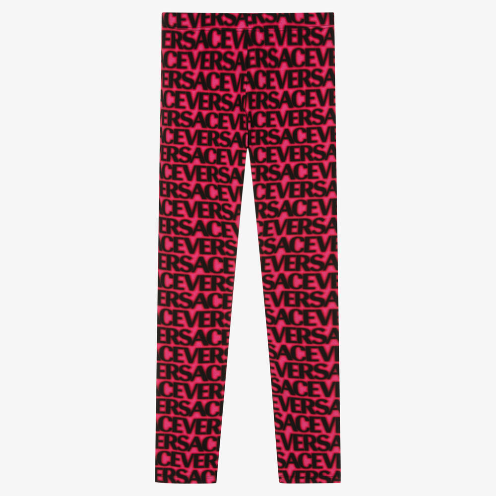 Versace - Teen Girls Pink & Black Logo Leggings | Childrensalon