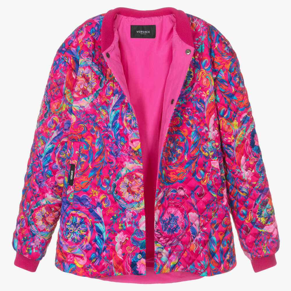 Versace-Розовая куртка-бомбер для девочек | Childrensalon Outlet