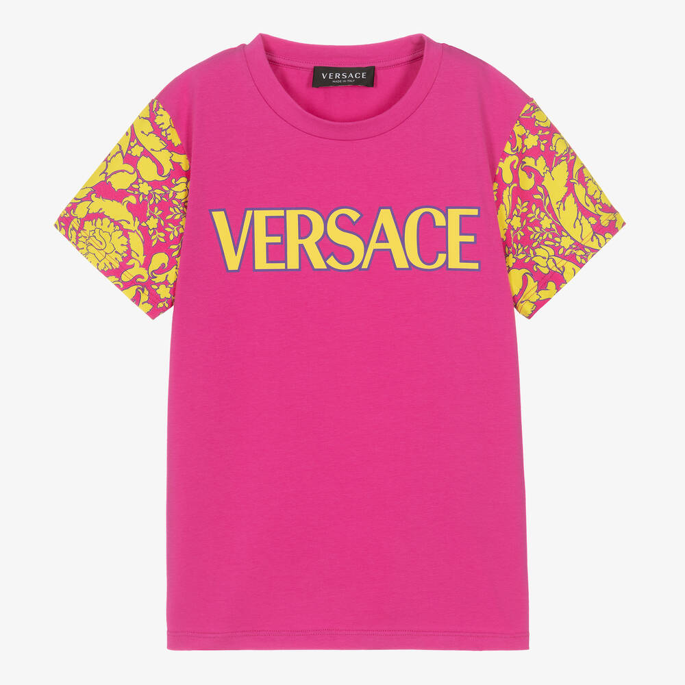 Versace - تيشيرت تينز بناتي قطن جيرسي لون زهري فيوشيا | Childrensalon