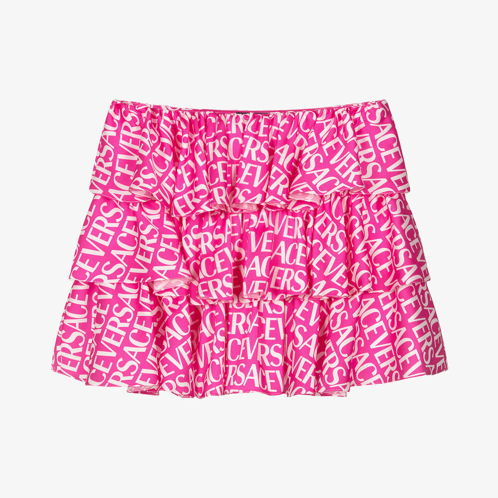 ミニスカート VERSACE PINK BOUCLE MINI SKIRT Mini skirt in pink oclor with baroque buckle brand VERSACE