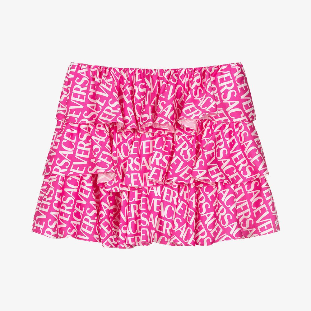 Versace - Teen Girls Pink Logo Satin Ruffle Skirt | Childrensalon