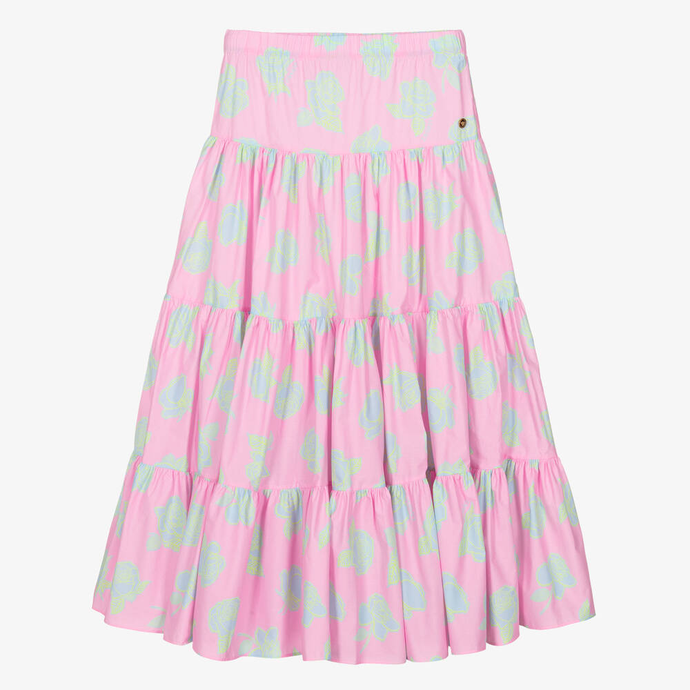 Versace-Teen Girls Pink Rose Tiered Maxi Skirt | Childrensalon Outlet