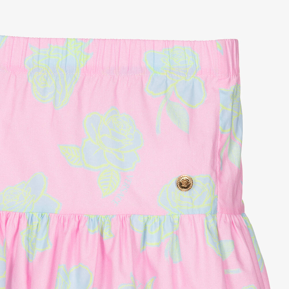 Versace - Teen Girls Pink Rose Tiered Maxi Skirt