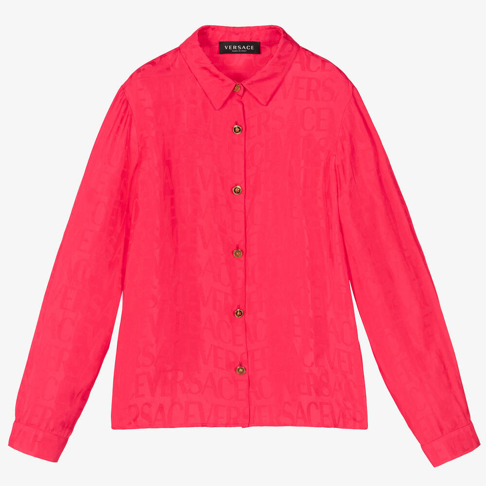 Versace - Розовая жаккардовая рубашка из атласа | Childrensalon