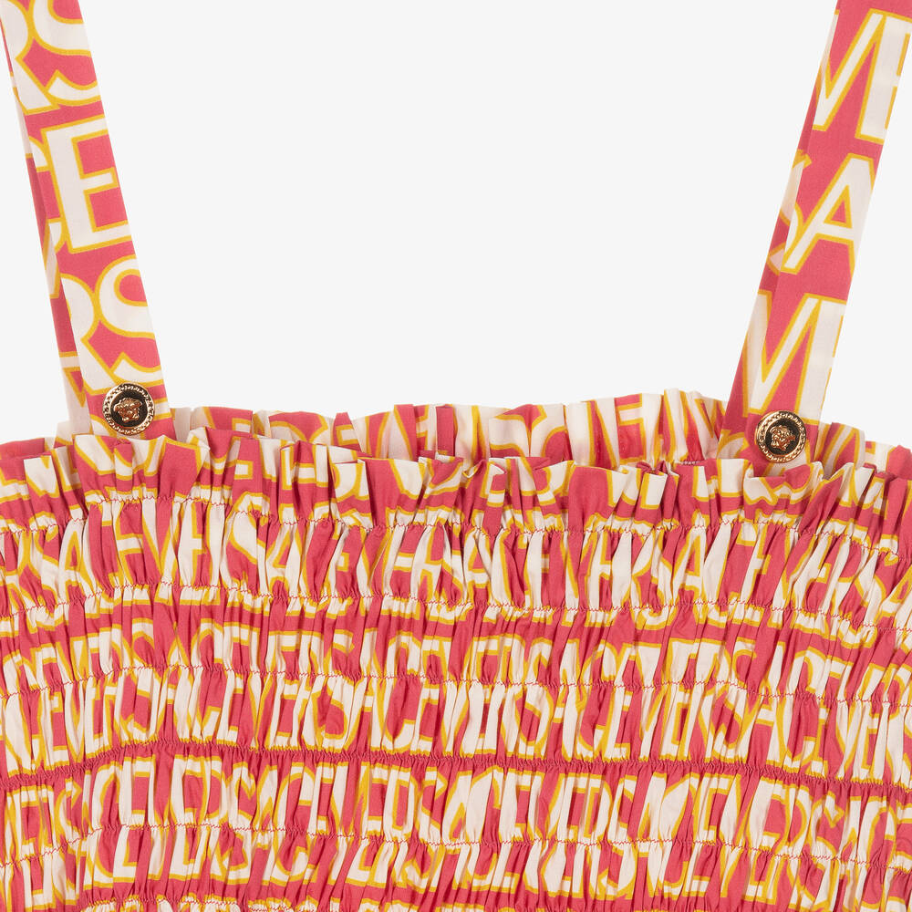 Versace-Розовое присборенное платье из поплина | Childrensalon Outlet