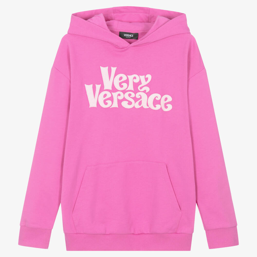 Versace - توب هودي قطن لون زهري تينز بناتي | Childrensalon