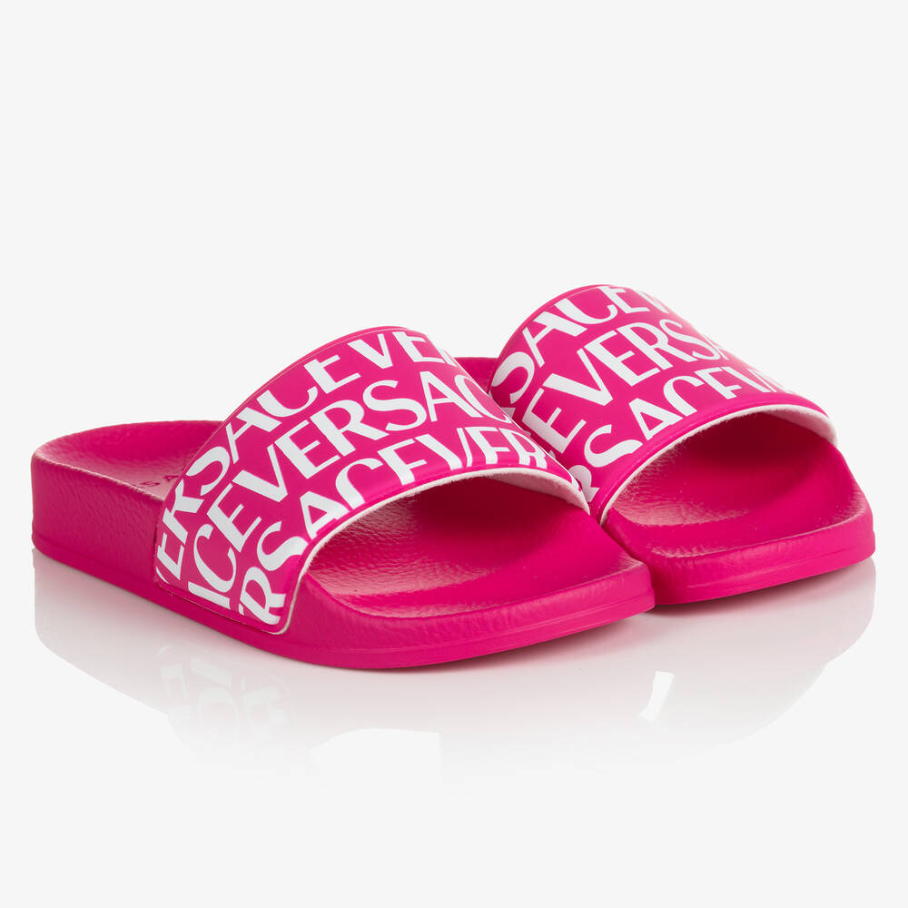 Versace - Teen Girls Pink & White Logo Sliders | Childrensalon