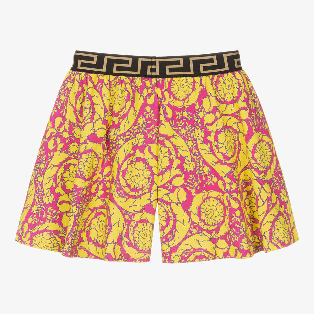 Versace-Teen Girls Pink & Yellow Baroque Shorts | Childrensalon Outlet