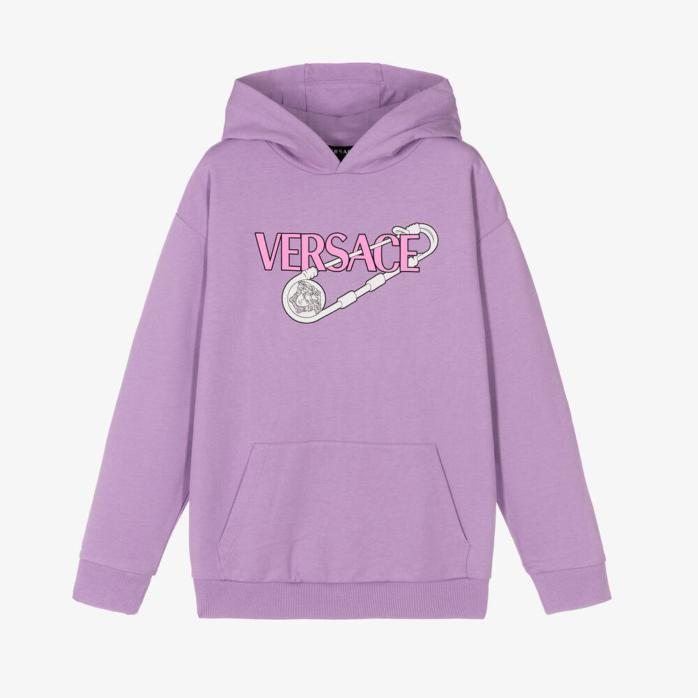 Versace - Teen Girls Purple Cotton Logo Hoodie | Childrensalon