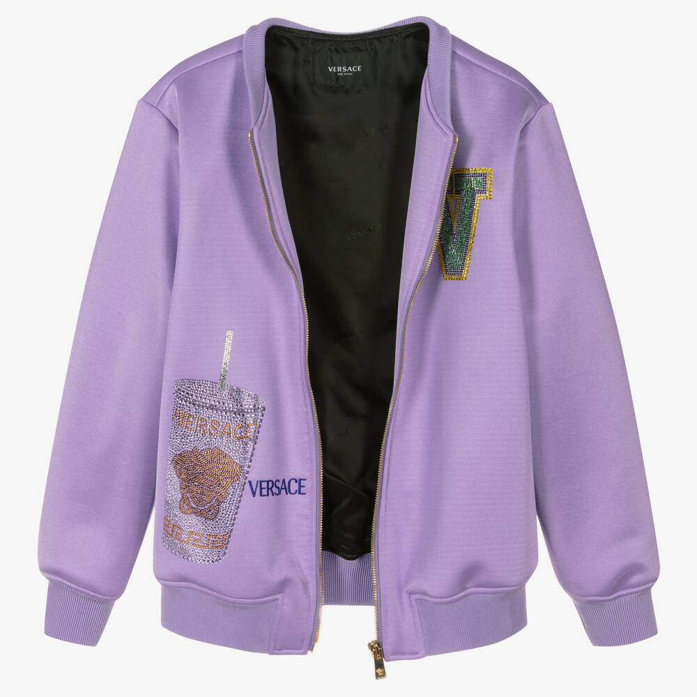Versace-Teen Girls Purple Crystal Bomber Jacket | Childrensalon Outlet