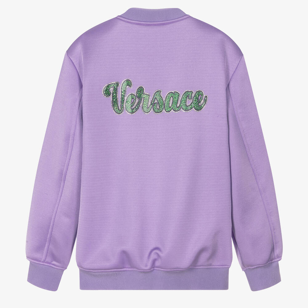 Versace-Teen Girls Purple Crystal Bomber Jacket | Childrensalon Outlet