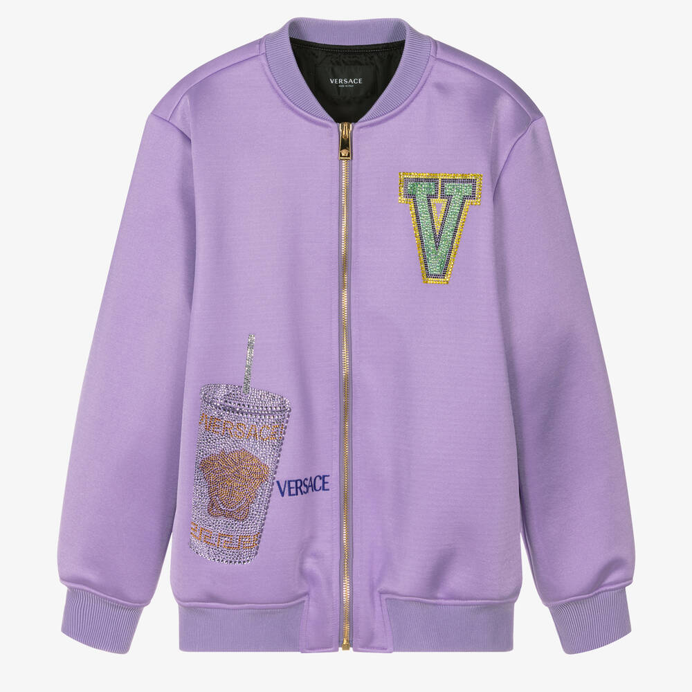 Versace - Teen Girls Purple Crystal Bomber Jacket | Childrensalon