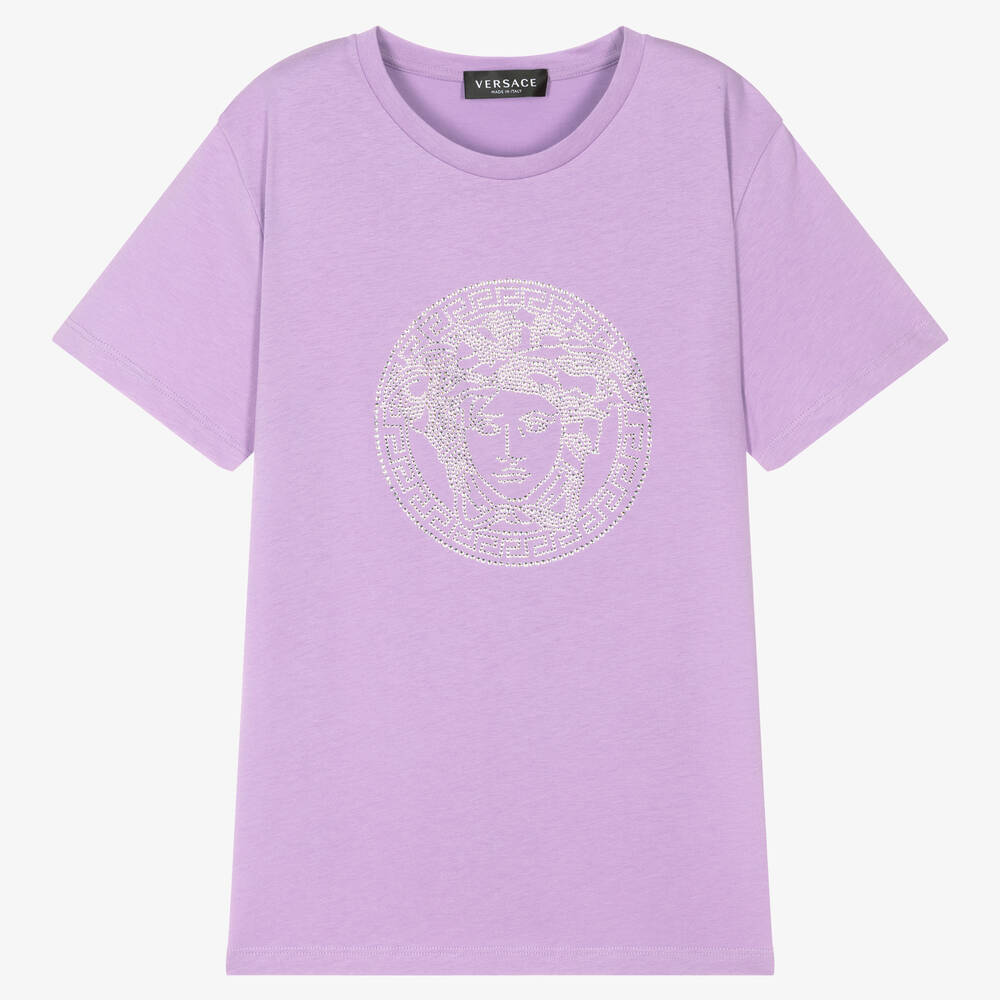 Versace - T-shirt violet à strass Medusa ado  | Childrensalon