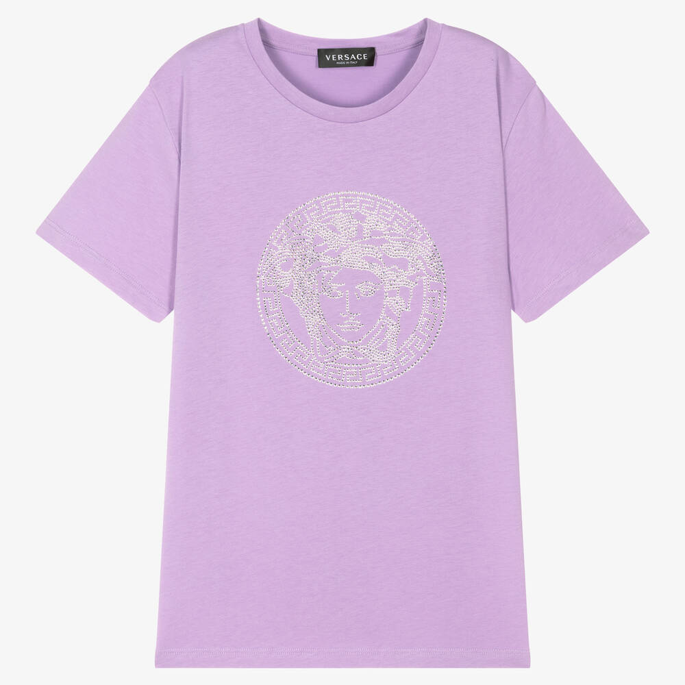 Versace-Teen Girls Purple Diamanté Medusa T-shirt  | Childrensalon Outlet