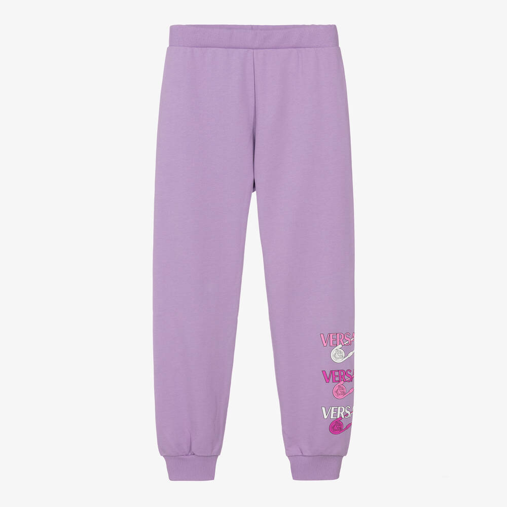Versace-Teen Girls Purple Logo Cotton Joggers | Childrensalon Outlet
