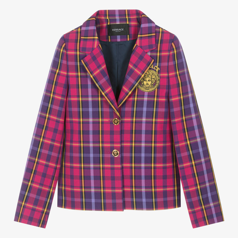 Teen Girls Purple Pink Tartan Blazer