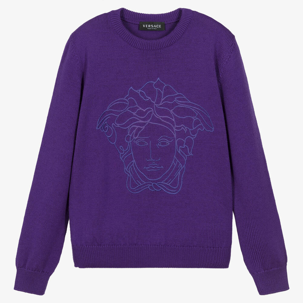 Versace - Teen Girls Purple Wool Medusa Sweater | Childrensalon