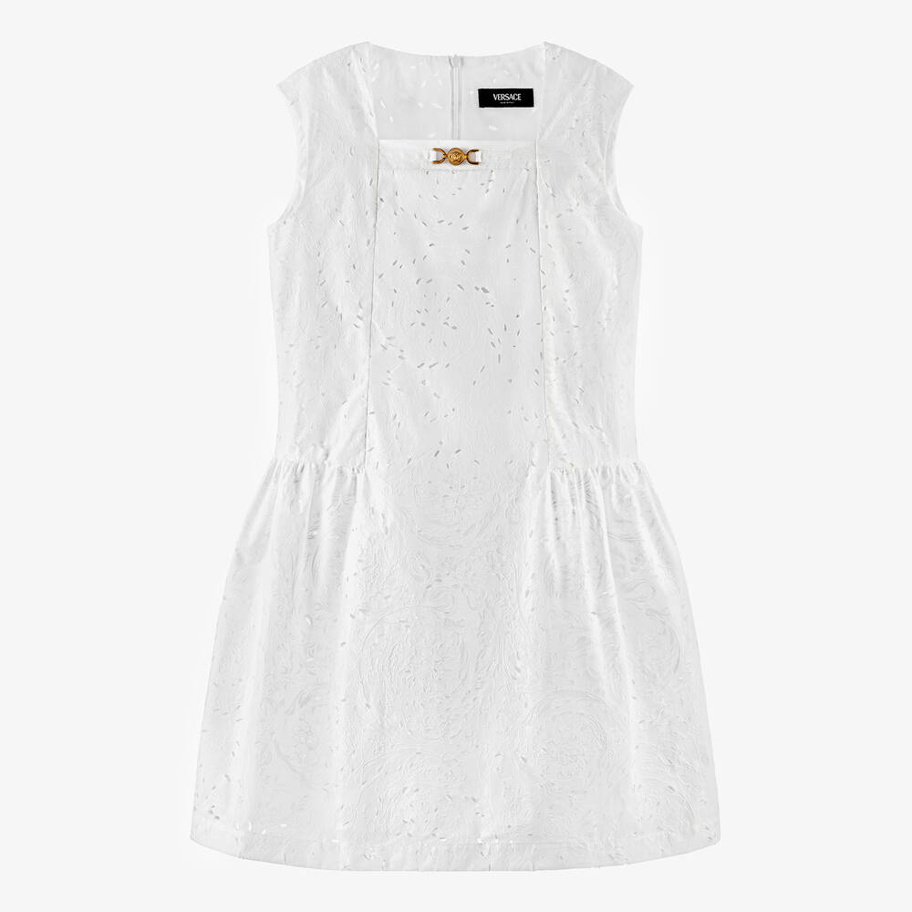 Versace-Teen Girls White Barocco Cotton Dress | Childrensalon Outlet