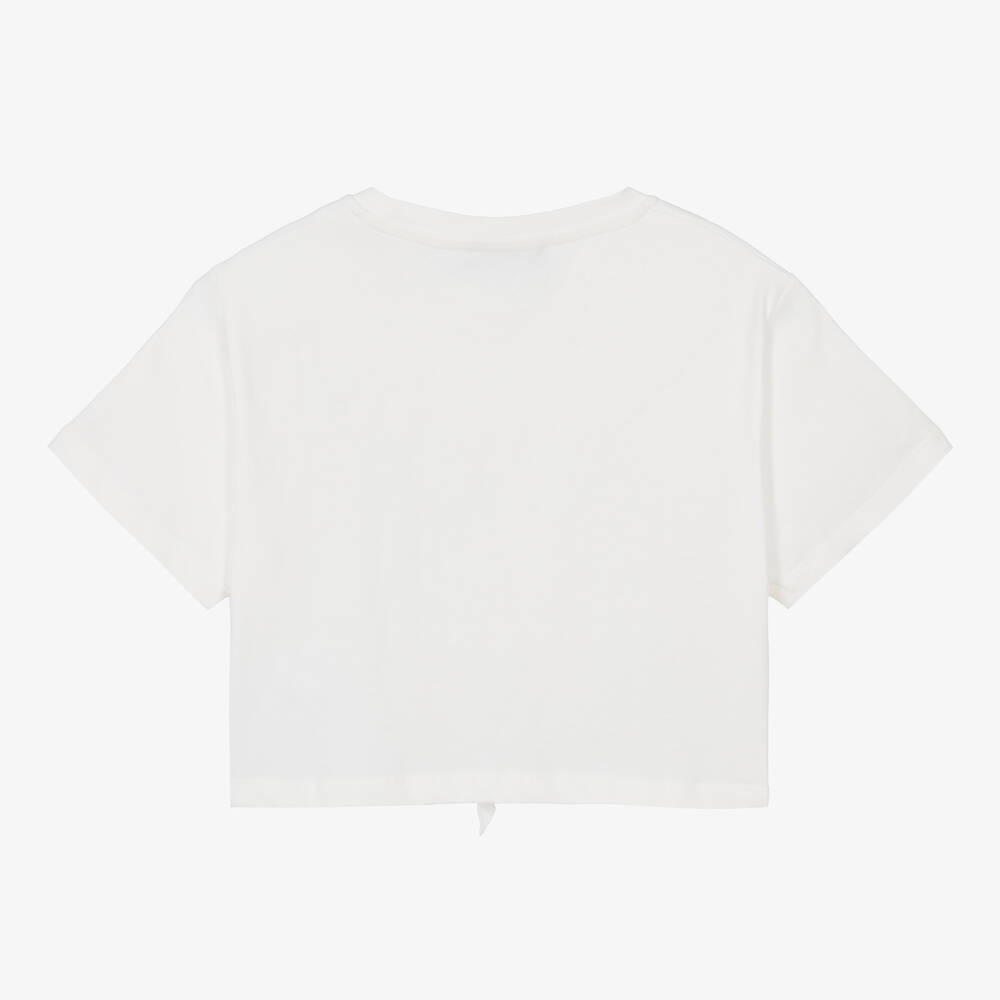 Versace-Teen Girls White Cropped Cotton T-Shirt | Childrensalon Outlet