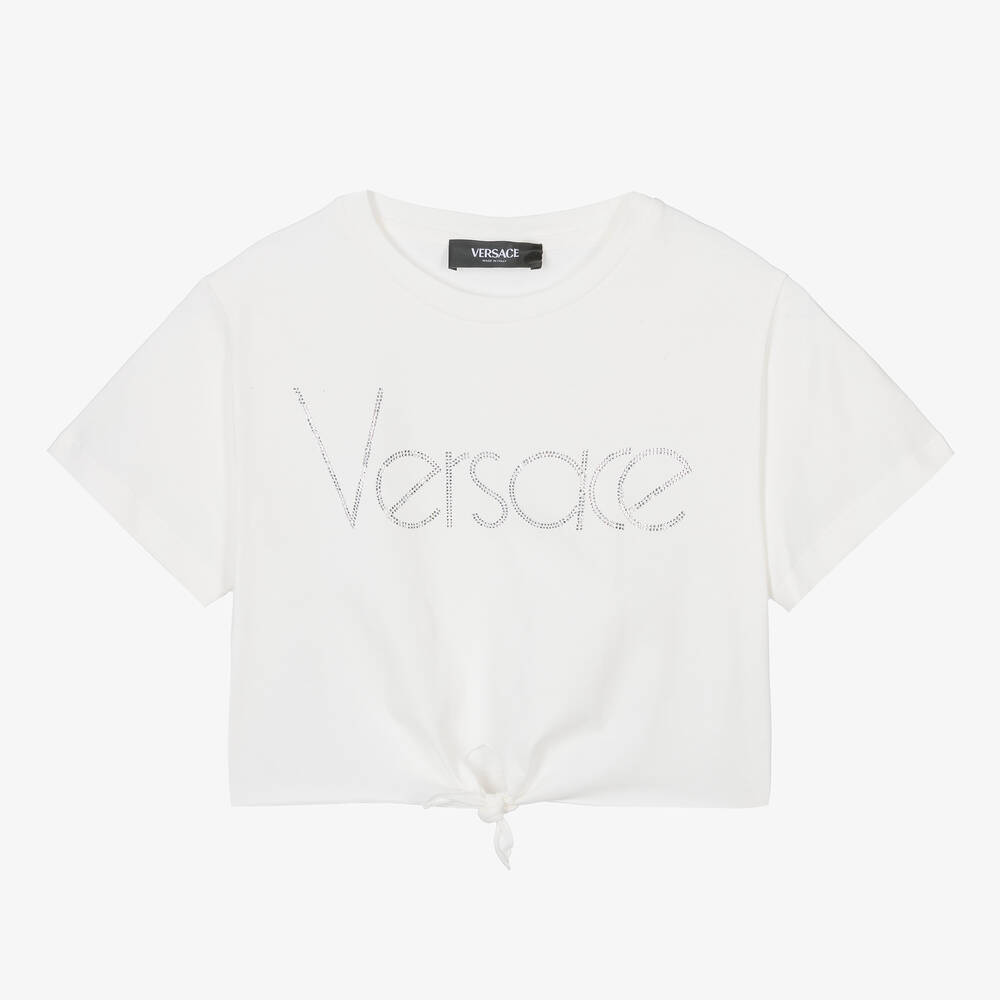Versace-Teen Girls White Cropped Cotton T-Shirt | Childrensalon Outlet
