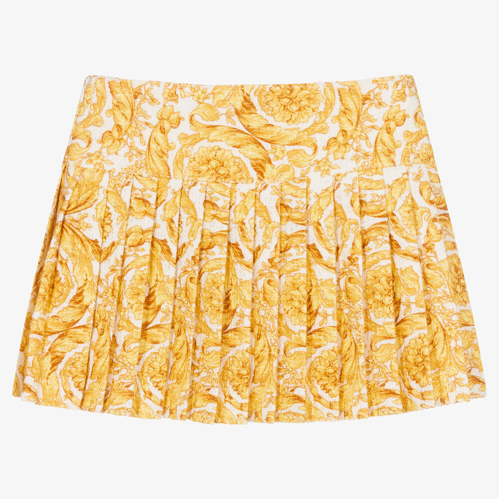 Versace-Teen Girls White & Gold Barocco Skirt | Childrensalon Outlet