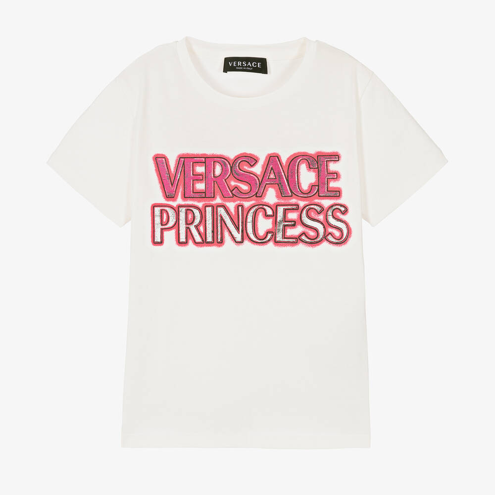 Versace - تيشيرت تينز بناتي قطن لون أبيض | Childrensalon