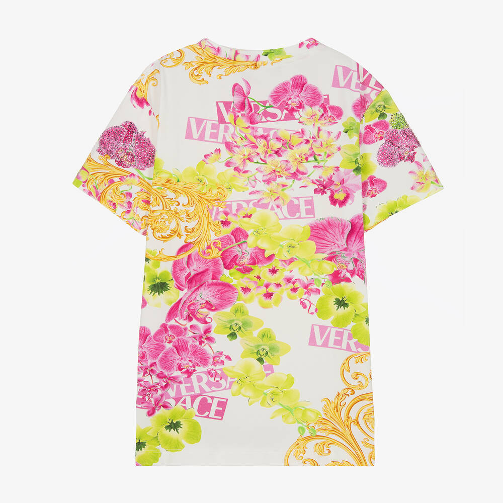 Versace-تيشيرت تينز بناتي قطن جيرسي لون أبيض | Childrensalon Outlet