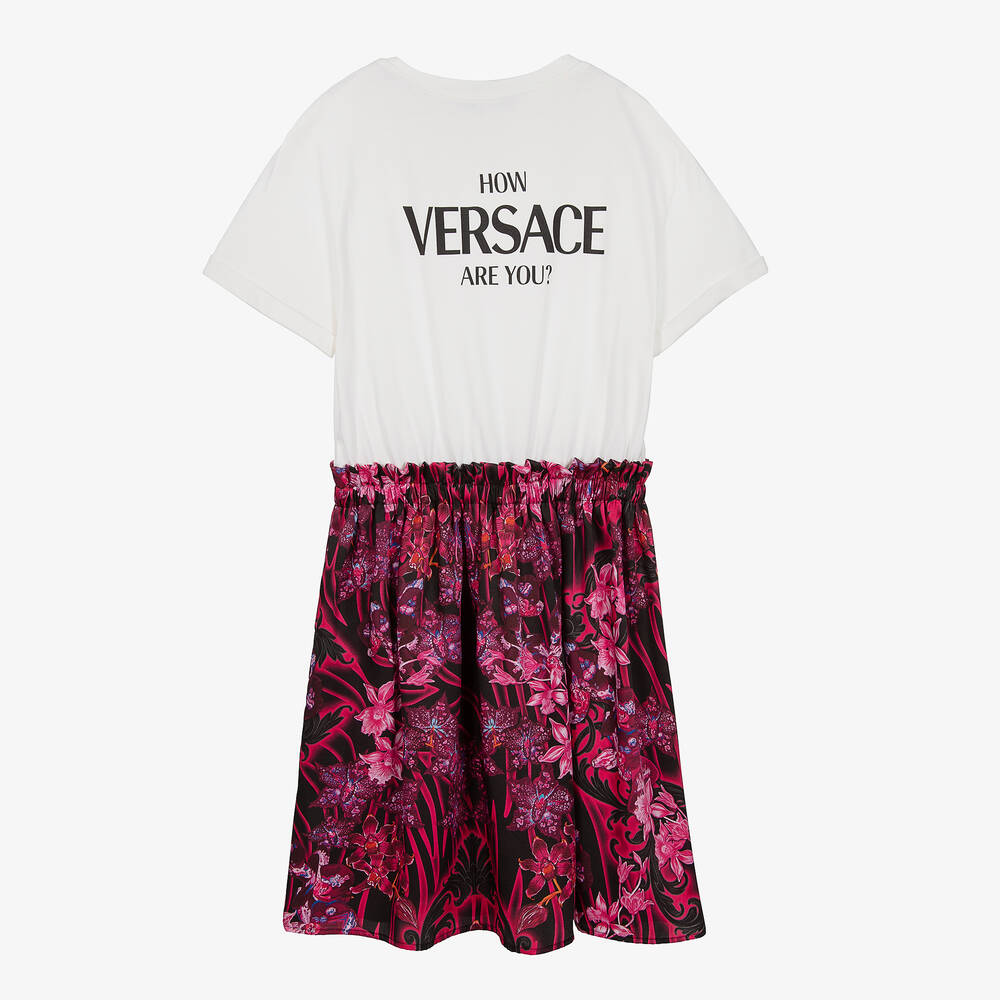 Versace-Бело-розовое платье с принтом Barocco | Childrensalon Outlet