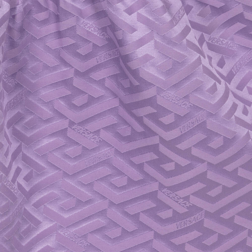 Versace-Бело-фиолетовое платье с принтом Greca Signature | Childrensalon Outlet