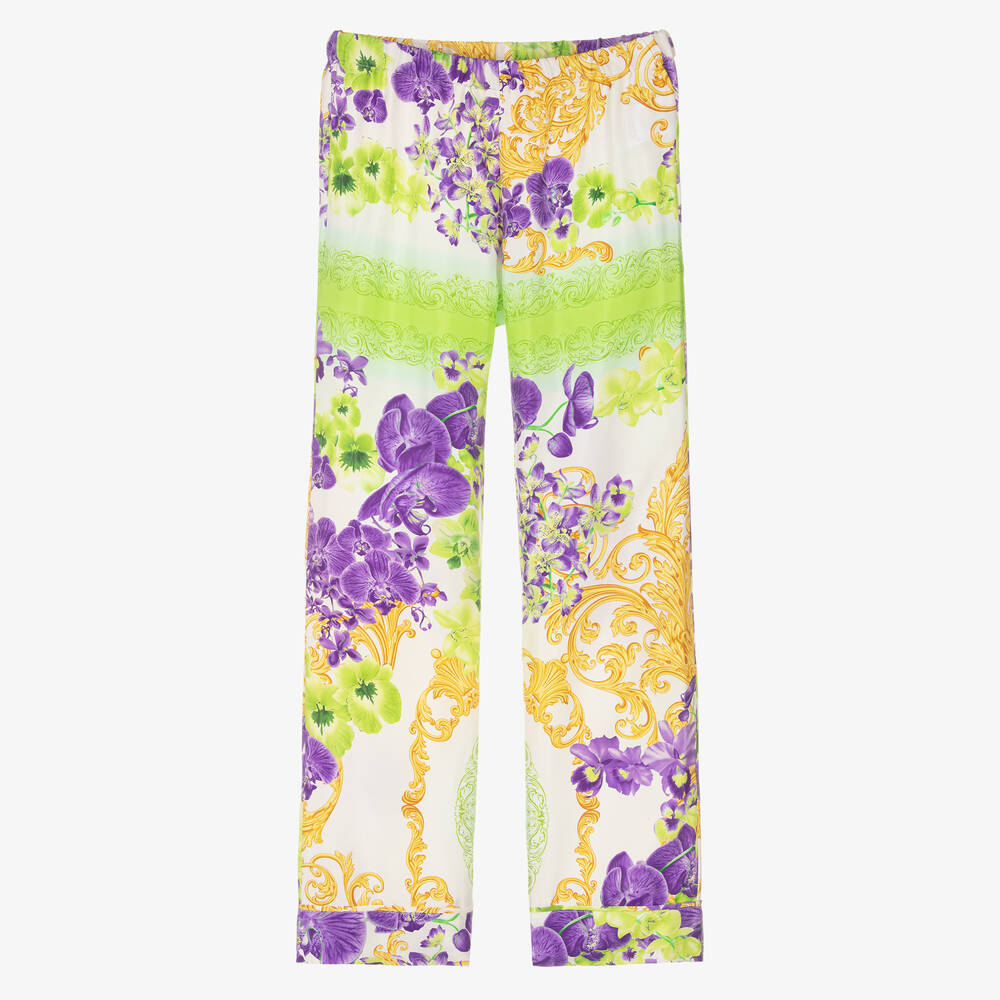 Versace - Teen Girls White Silk Orchid Trousers | Childrensalon