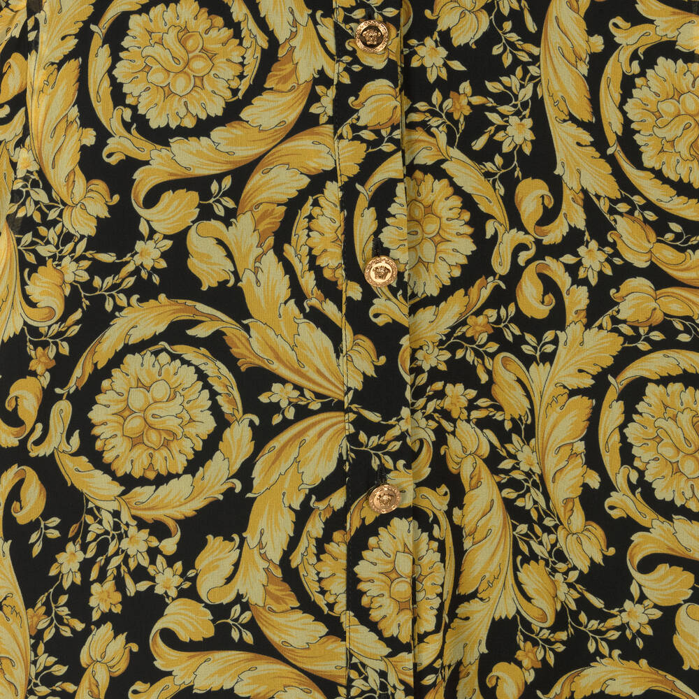 Versace - Teen Gold Barocco Print Silk Chiffon Shirt Dress