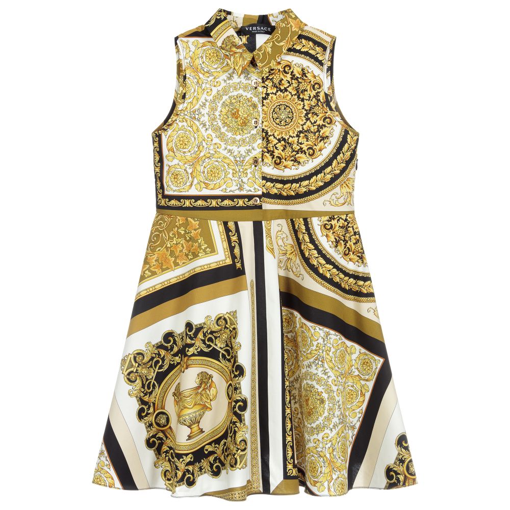 Versace - فستان قميص قطن لون ذهبي بطبعة باروك | Childrensalon
