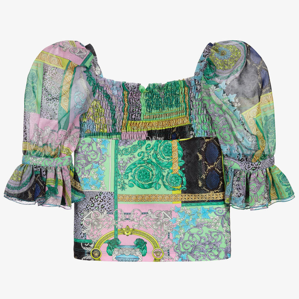 Versace-Teen Green Logo Blouse  | Childrensalon Outlet