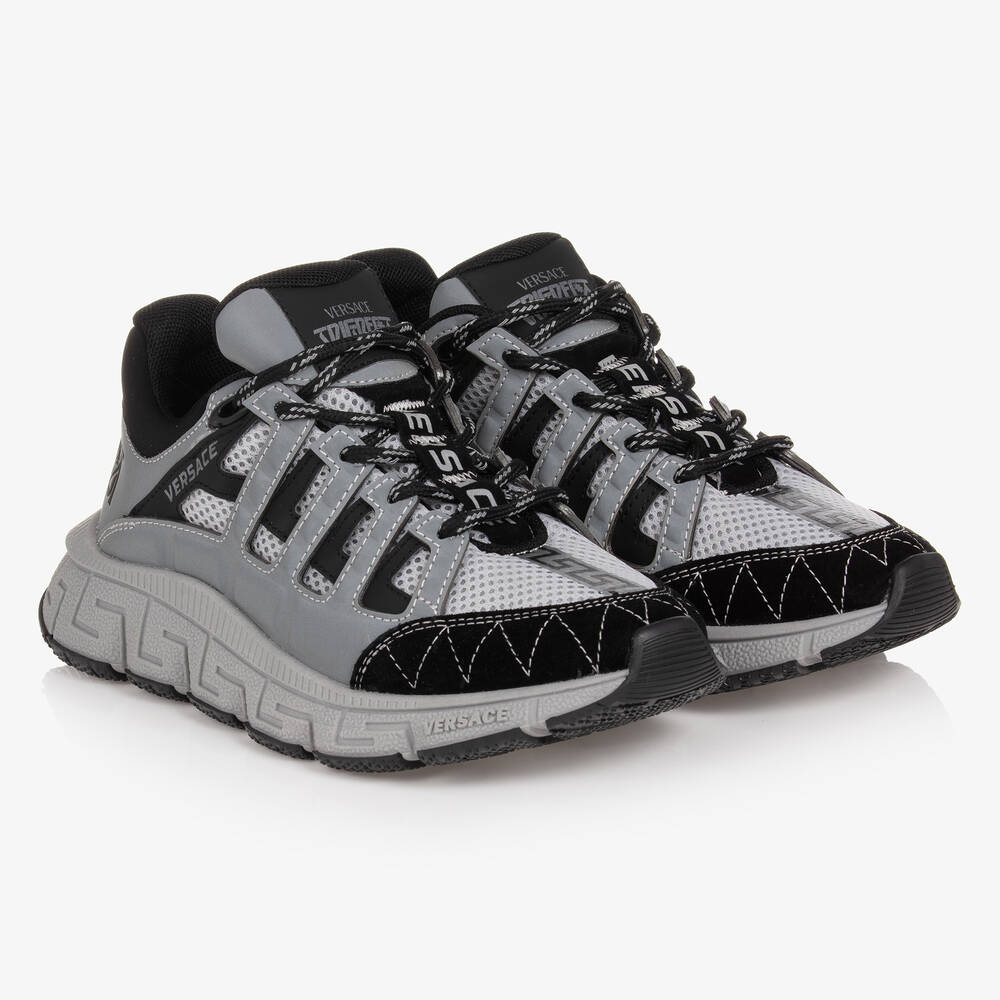 Versace - Teen Grey Leather Trigreca Trainers | Childrensalon