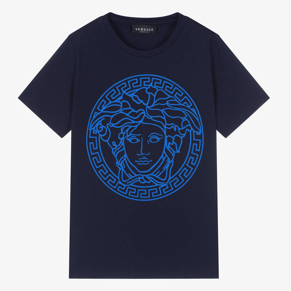 Versace - Синяя хлопковая футболка с принтом Medusa | Childrensalon