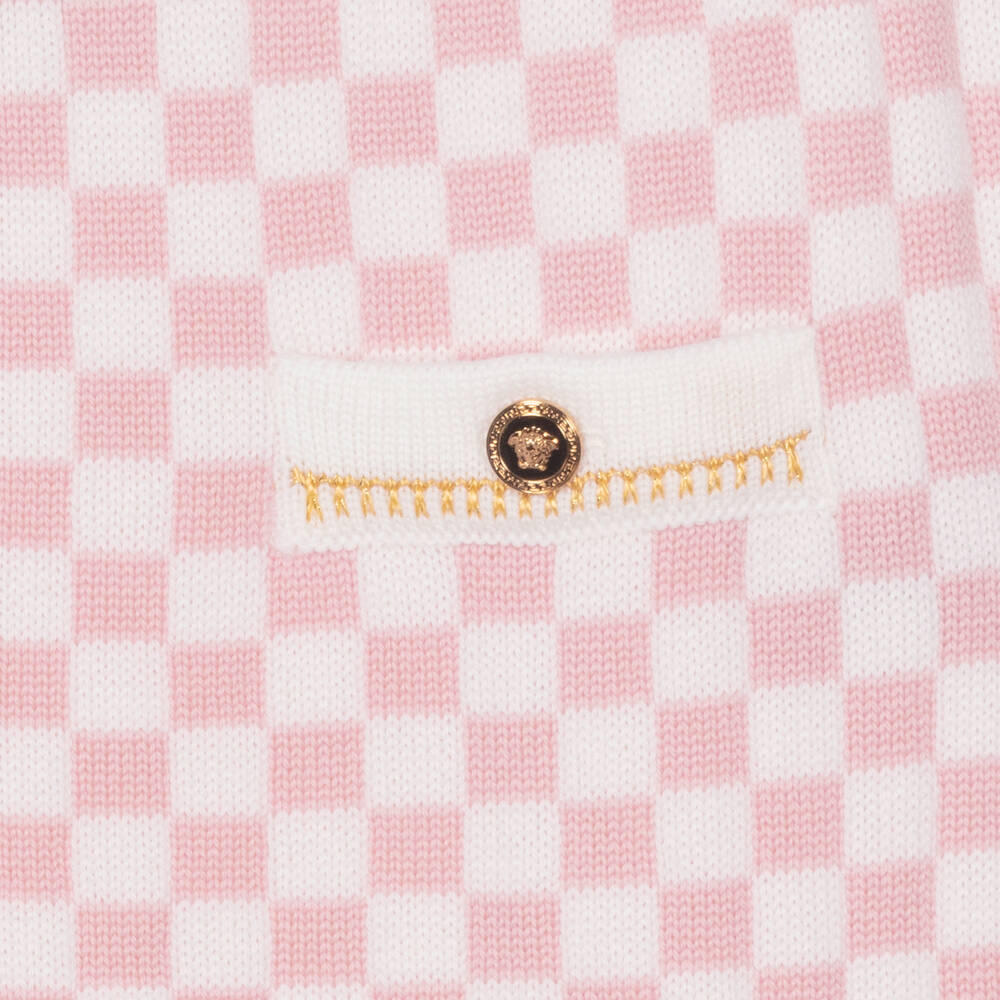 Versace-تنورة تينز بناتي صوف محبوك لون زهري وعاجي | Childrensalon Outlet