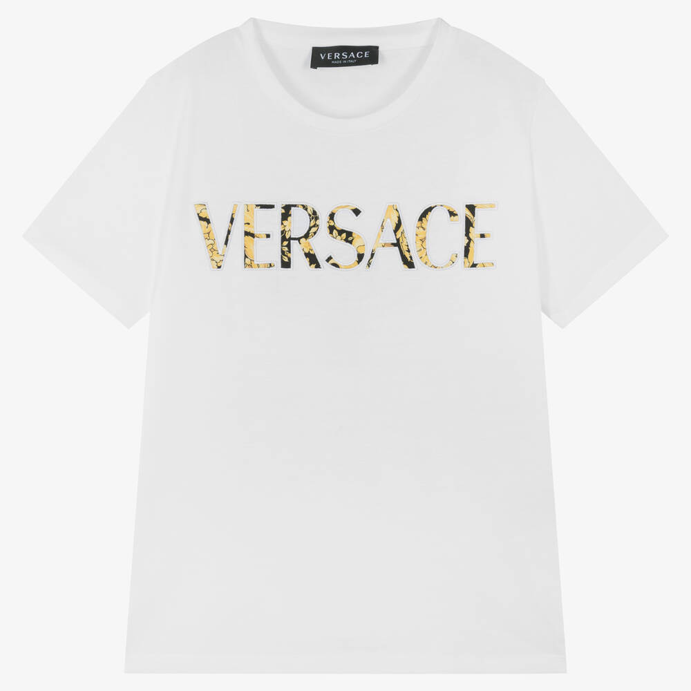 Versace - Белая хлопковая футболка Barocco для подростков  | Childrensalon