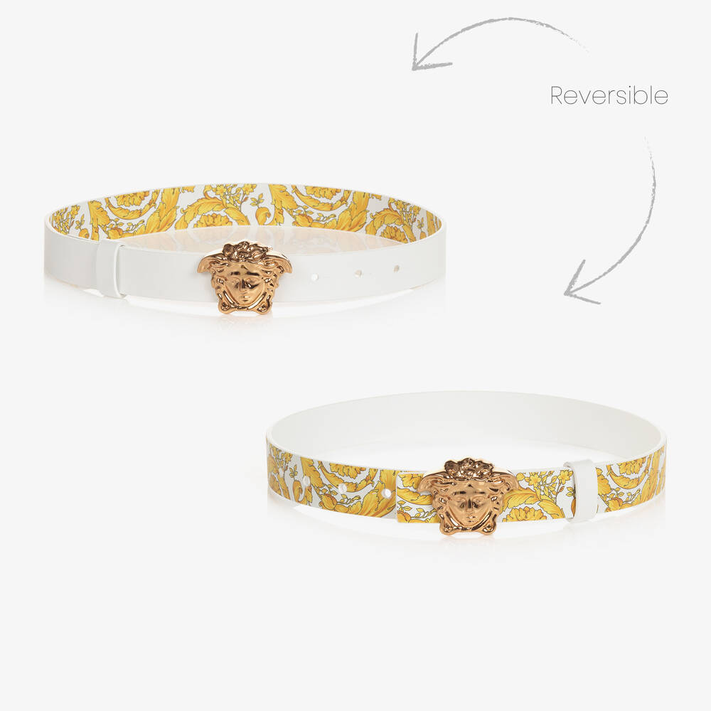 Versace-Teen White & Gold Leather Barocco Belt | Childrensalon Outlet