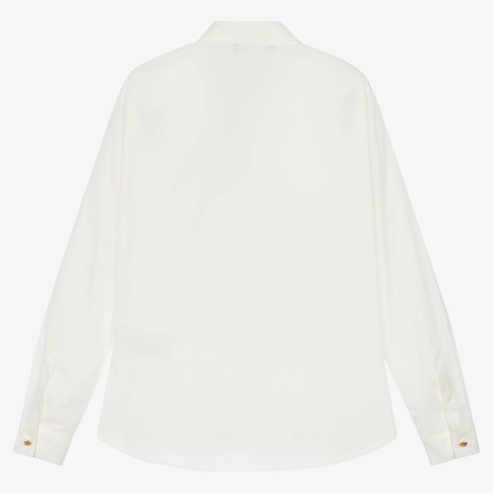 Versace-قميص قطن بوبلين لون أبيض وذهبي تينز | Childrensalon Outlet