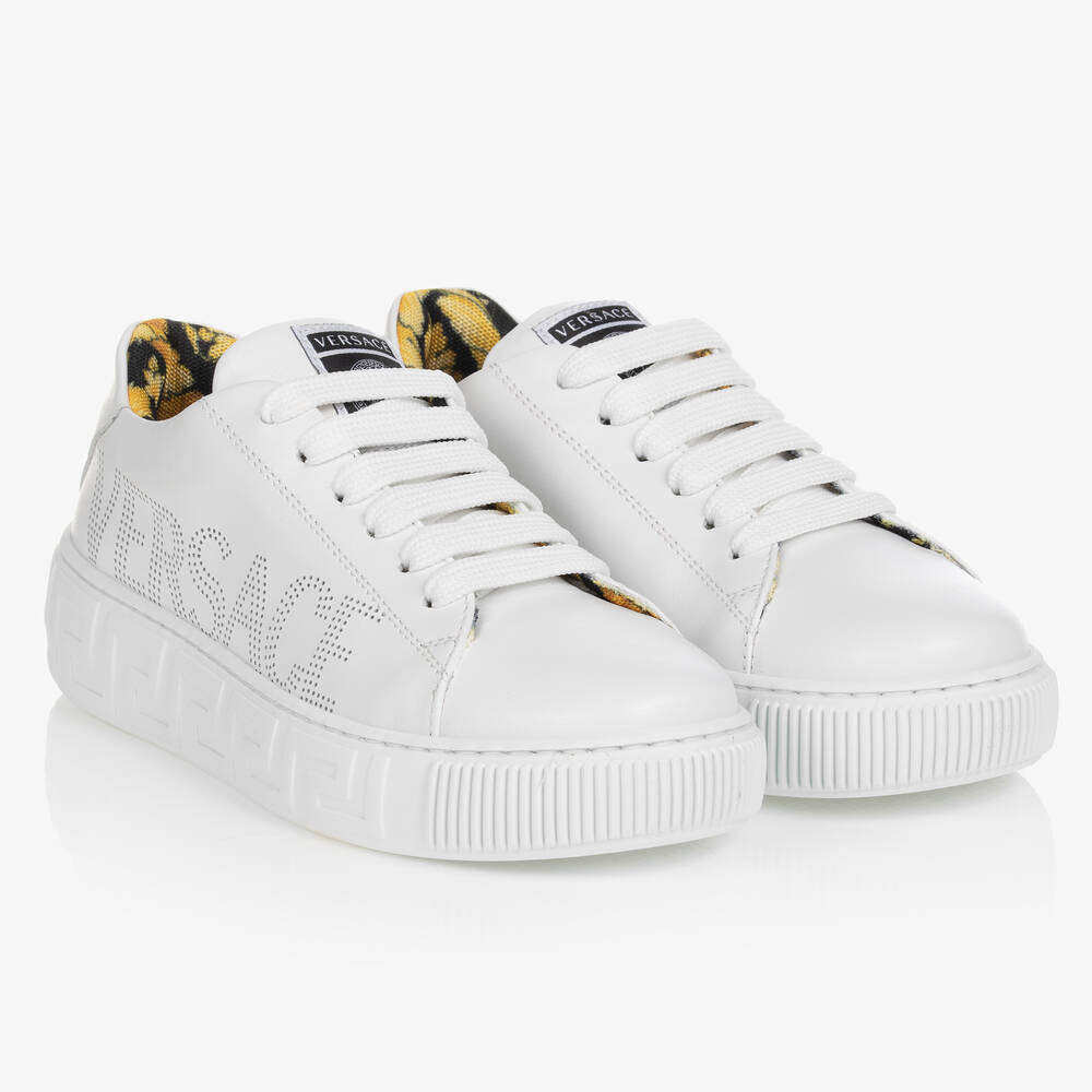 Versace - Teen White Leather Logo Trainers | Childrensalon