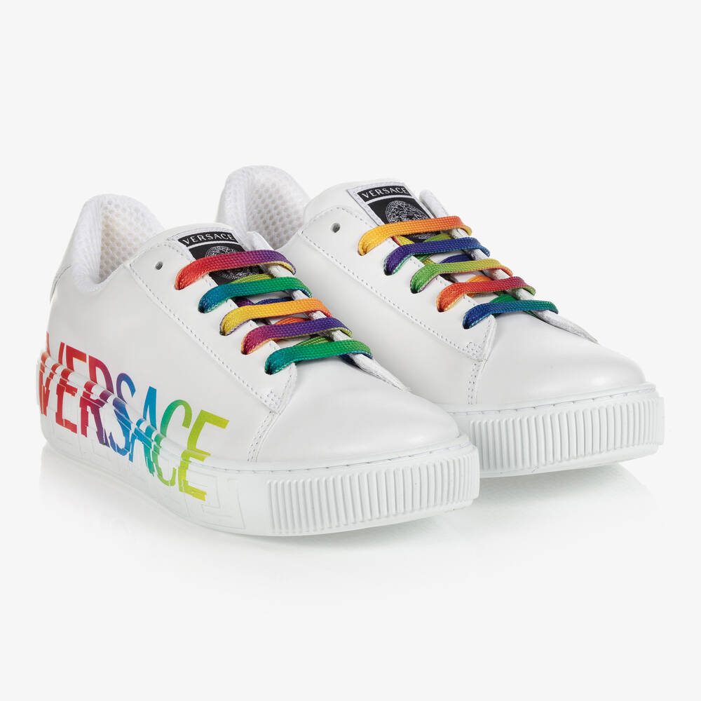 Versace - Teen White Leather Trainers | Childrensalon