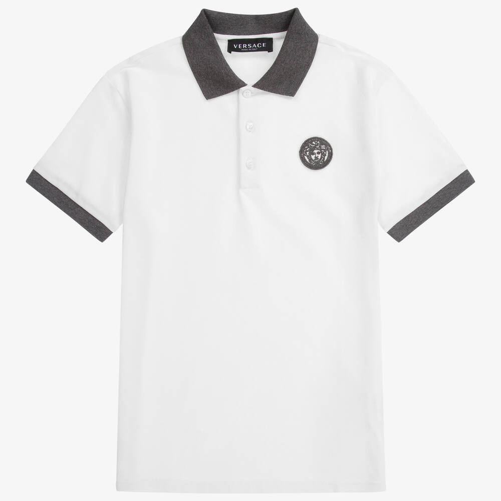 Versace - Белая футболка поло с логотипом для подростков | Childrensalon
