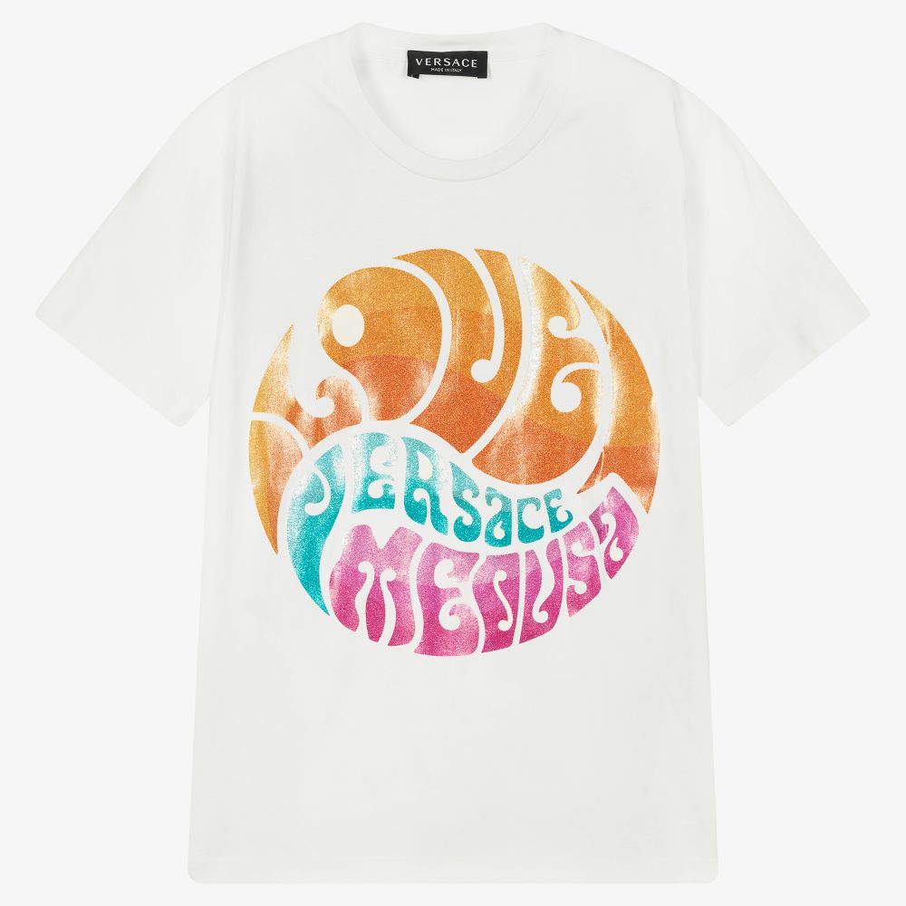 Versace-تيشيرت تينز بناتي قطن لون أبيض | Childrensalon Outlet