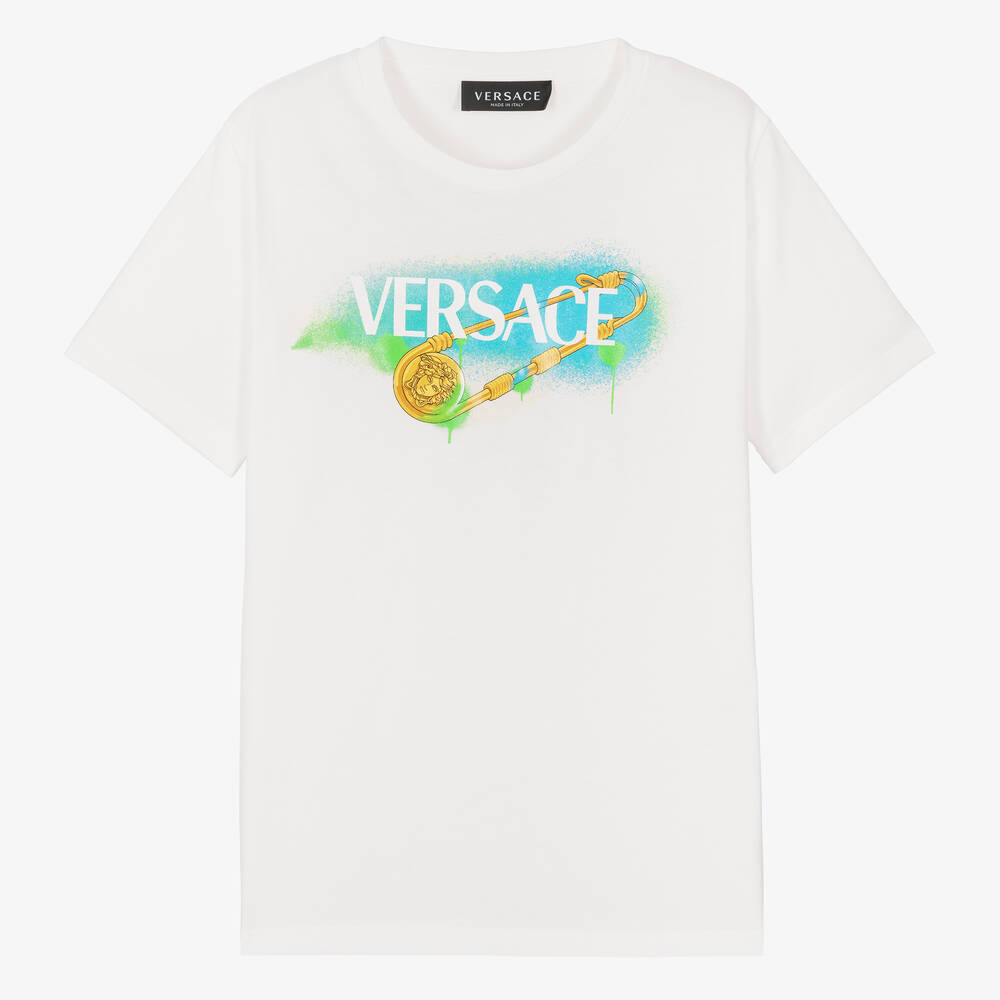 Versace - Белая футболка с принтом-булавкой  | Childrensalon