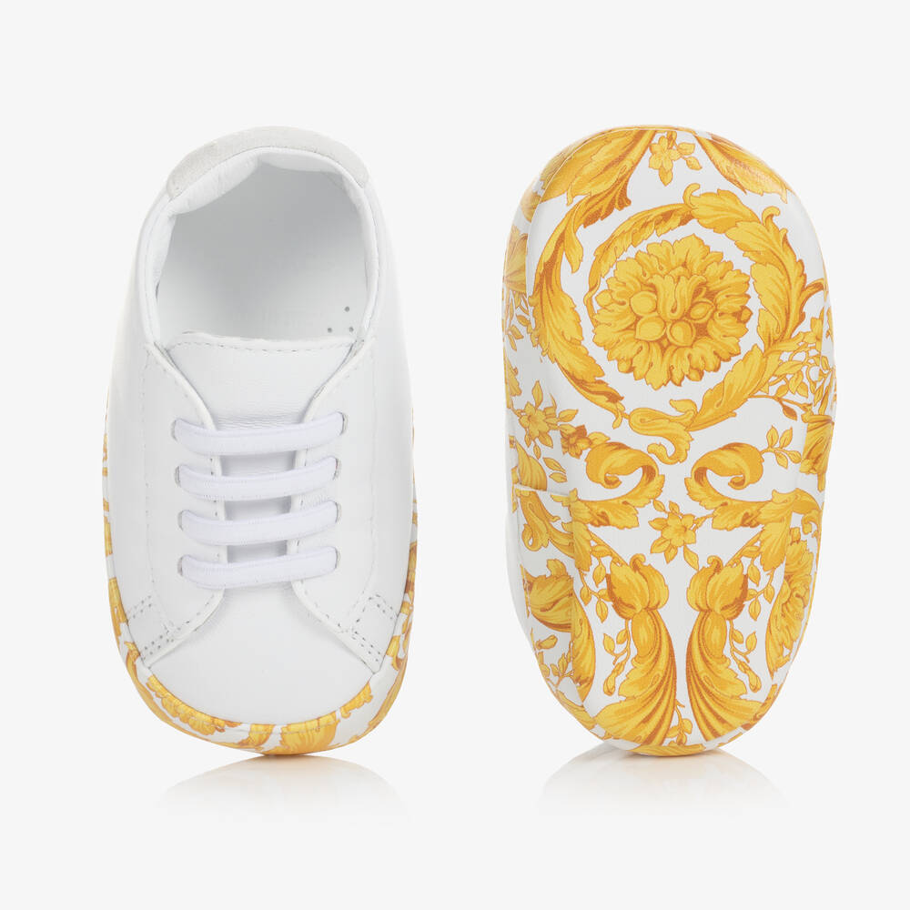 Versace White Barocco Leather Pre Walker Shoes Childrensalon Outlet