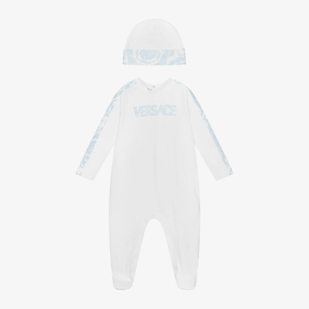 Versace-طقم أفرول قطن جيرسي لون أبيض وأزرق للأطفال | Childrensalon Outlet