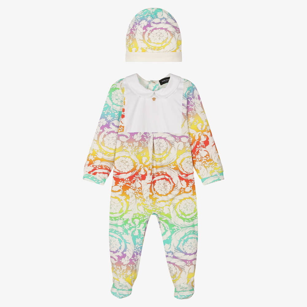 Versace - White & Colourful Barocco Babygrow Gift Set | Childrensalon