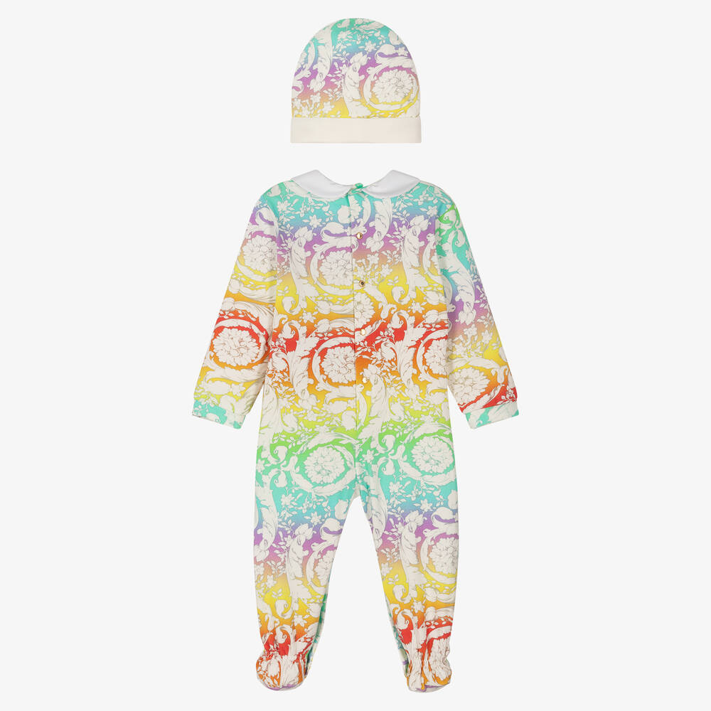 Versace-طقم هدية بيبي غرو لون أبيض بطبعة باروك ملونة | Childrensalon Outlet
