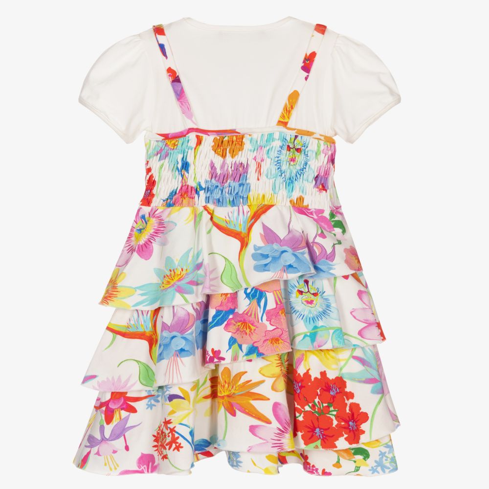 Versace-Белое хлопковое платье с принтом Jardin | Childrensalon Outlet