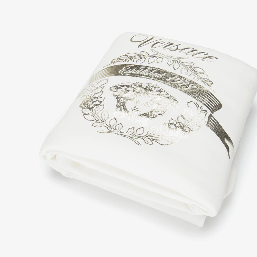 Versace-White Cotton Padded Blanket with Medusa Logo | Childrensalon Outlet
